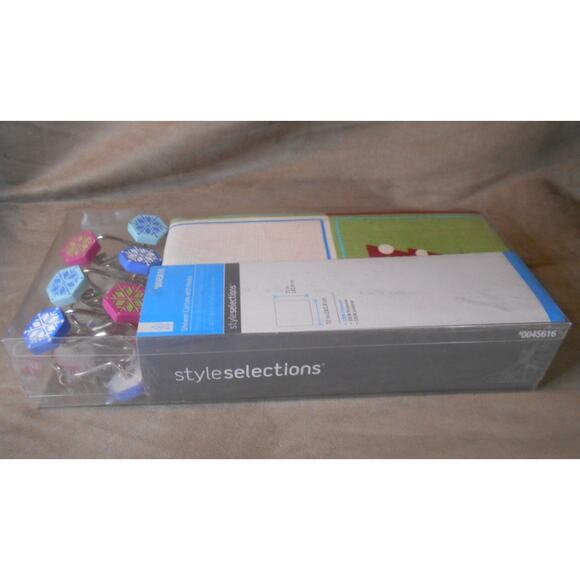 Style Selections Christmas Shower Curtain w/Snowflake Hooks Pink. Blue, Green - Picture 6 of 9